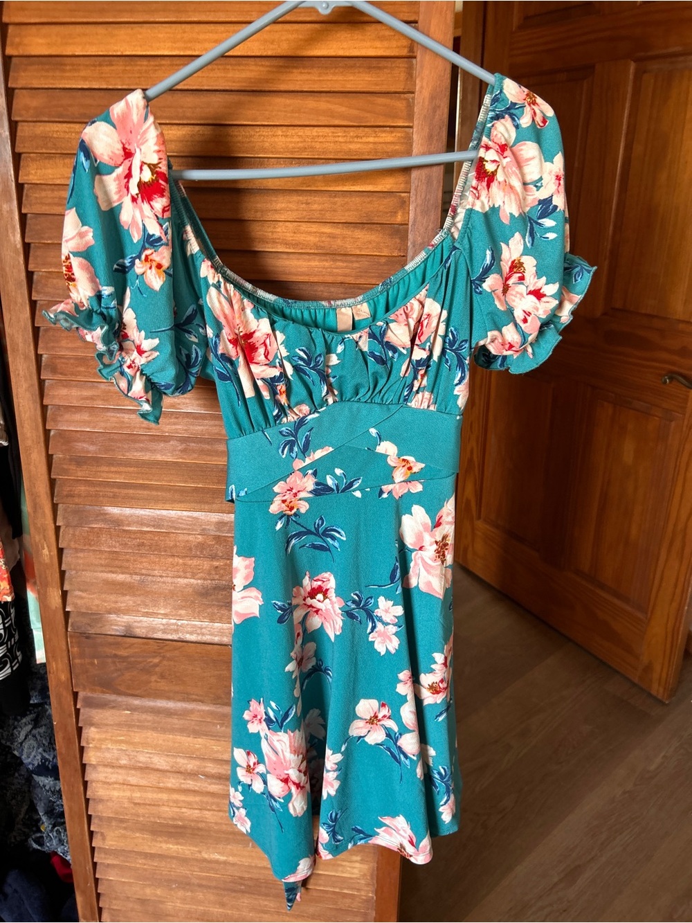 Floral Off-Shoulder Mini Dress in Teal